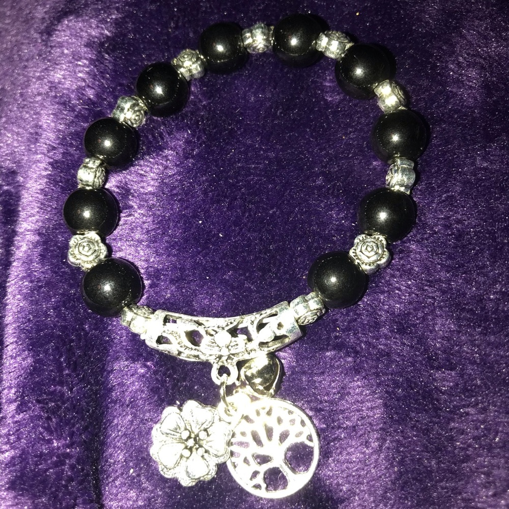 Stretchy black tree of life bracelet